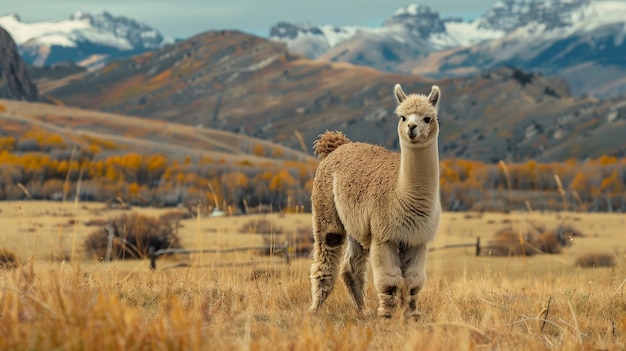 Photo une alpaca mignonne debout dans un pâturage, illustration générée par l'ia