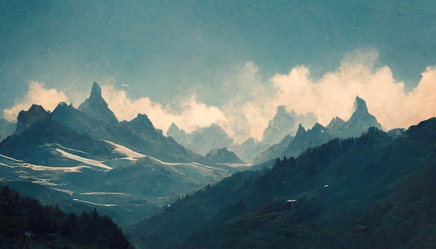 Alpes françaises montagne enneigée ciel nuageux