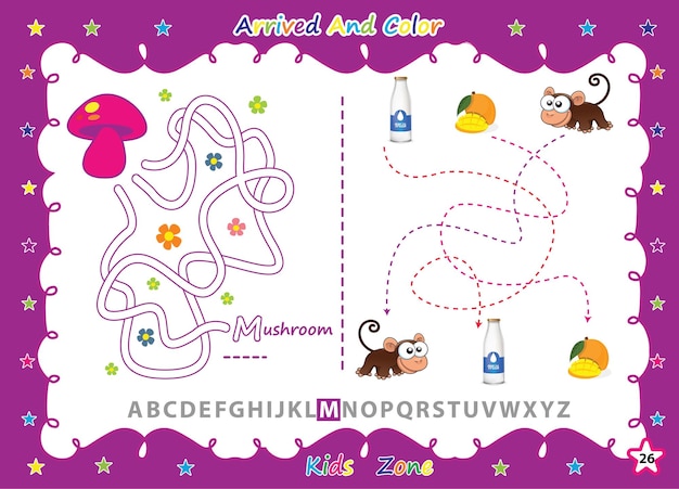 Alphabet az exercice avec des enfants de livre de coloriage de dessin animé.