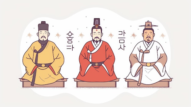 L'alphabet coréen créé par le roi Sejong L'ancienne écriture coréenne Hangul jour de la proclamation Illustration moderne dessinée à la main Traduction du texte coréen Hangul