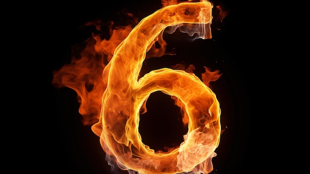 alphabet du feu numéro 6 six isolé sur fond noir