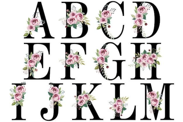Alphabet floral aquarelle
