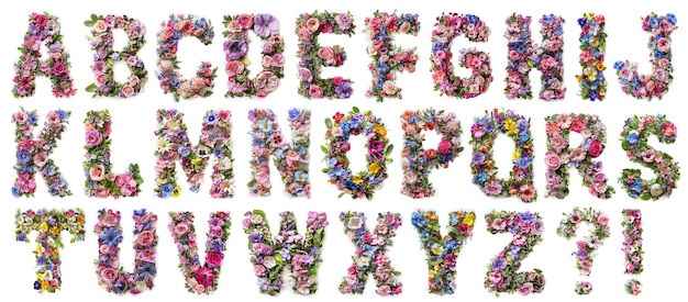Alphabet floral isolé sur fond blanc