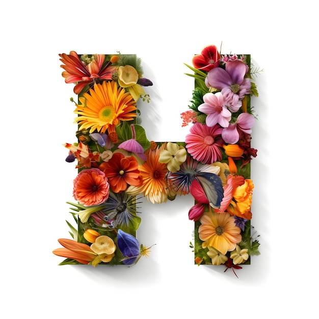 Alphabet H fait de fleurs Ensemble de polices de fleurs florales génératives ai générées