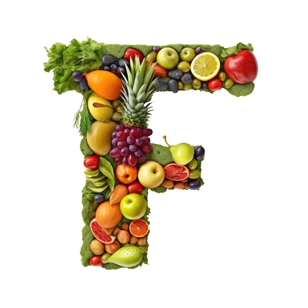 Alphabet ou lettre f de fruits et légumes frais ai générative