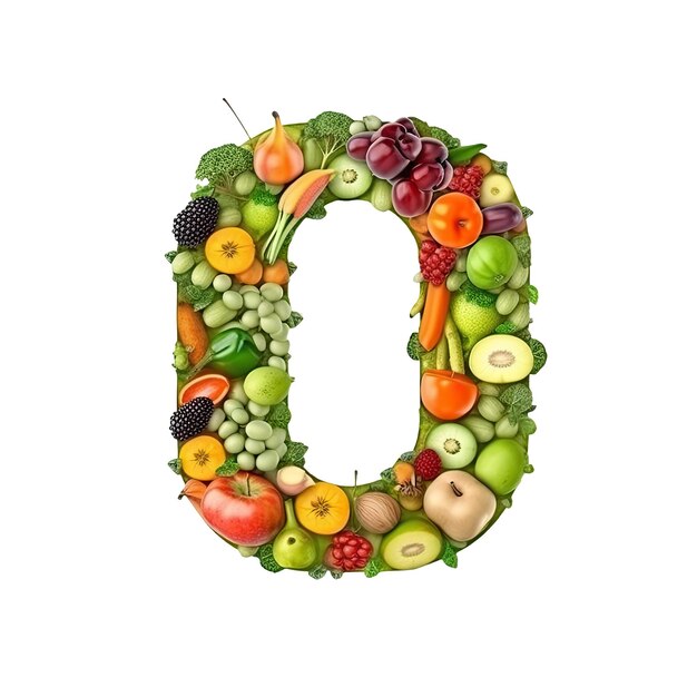 Alphabet ou lettre o des légumes et fruits frais