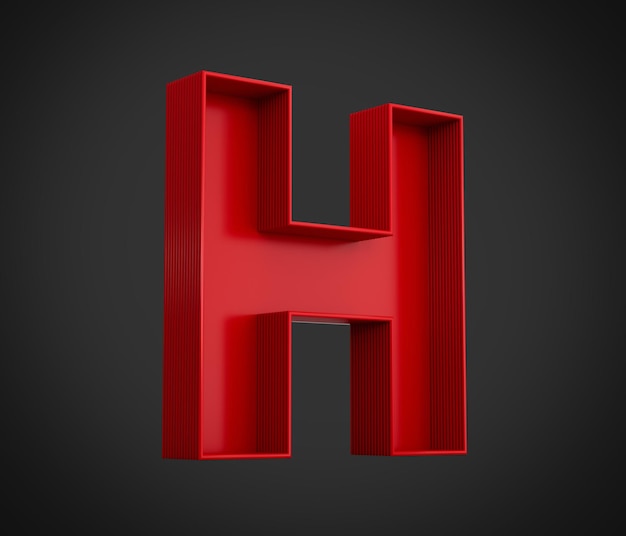 Alphabet rouge H avec ombre intérieure isolée sur fond noir illustration 3d
