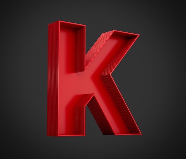 Alphabet rouge K avec ombre intérieure isolée sur fond noir illustration 3d