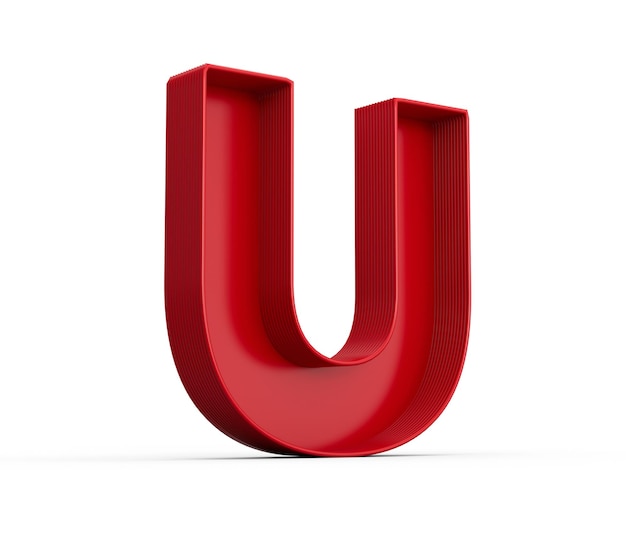 Alphabet rouge U avec ombre intérieure isolé sur blanc avec ombre. illustration 3d