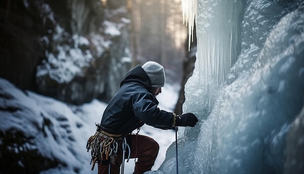 Un alpiniste conquiert un sommet gelé avec détermination IA générative