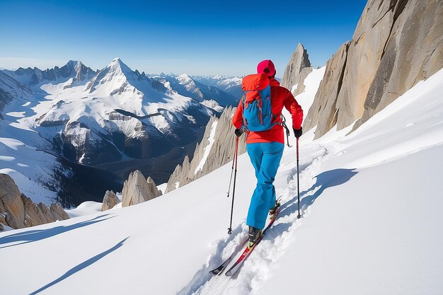 Photo alpiniste en randonnée sur ski de fond