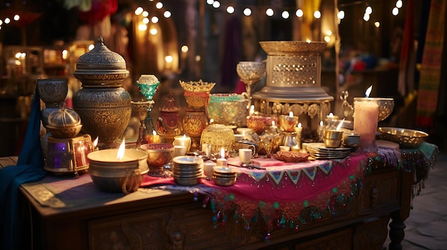 Altar bouddhiste d'illumination sacrée avec des bougies dans l'église