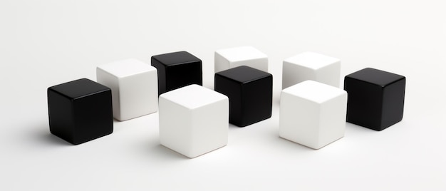 Photo alternance des cubes noirs et blancs sur le blanc