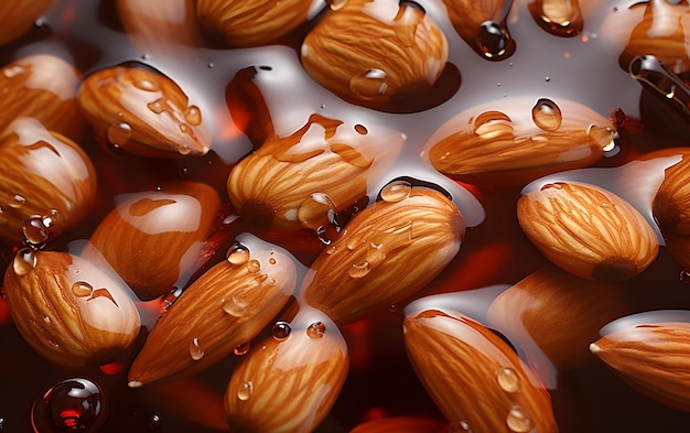 amandes dans l'huile avec beaucoup d'eau dans le style des surfaces à motifs