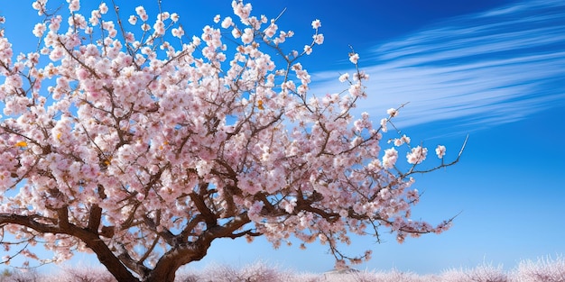 L'amandier chinois Prunus triloba Lindl dans le ciel bleu