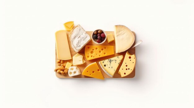 Amant du fromage avec fond blanc vue supérieure créée avec la technologie d'intelligence artificielle générative