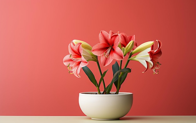 Amaryllis dans le bol blanc sur fond jaune