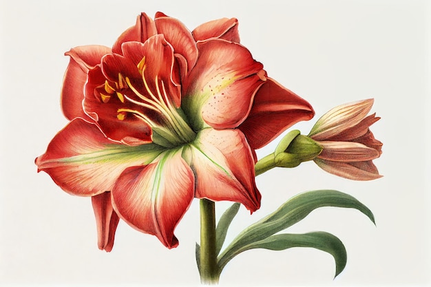 Amaryllis Fleur Illustration Botanique Hippeastrum Pot Fleurs Peinture Abstrait Génératif AI Illustration