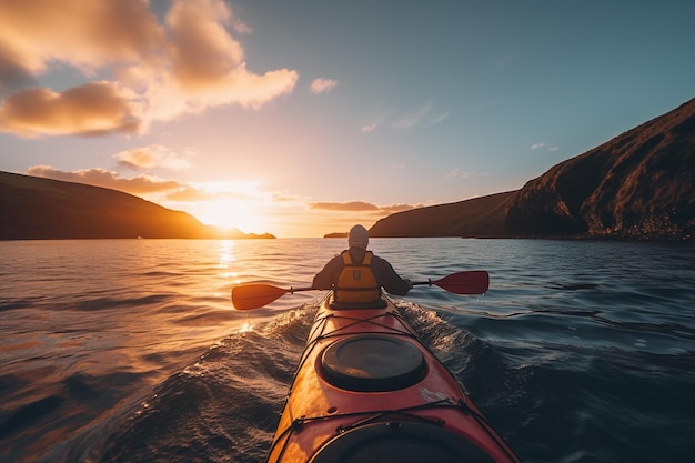 Les amateurs d'aventure en kayak dans la mer