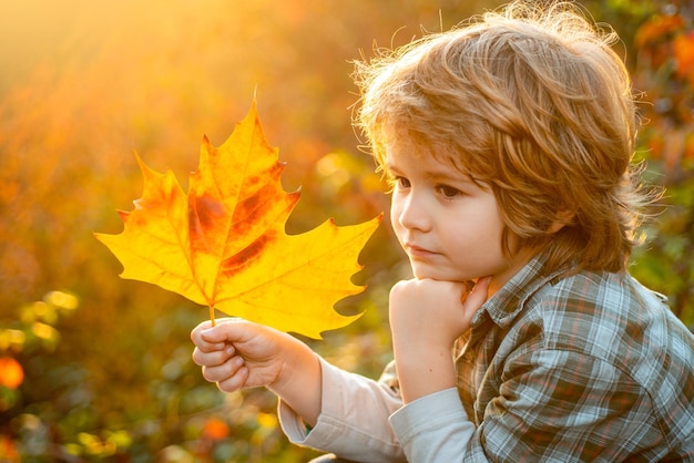 Ambiance automnale Petit garçon allongé sur les feuilles jaunes dans le parc en automne