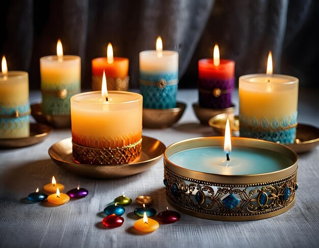 Une ambiance chaleureuse avec une flamme brûlante un porte-bougies confortable sur la table