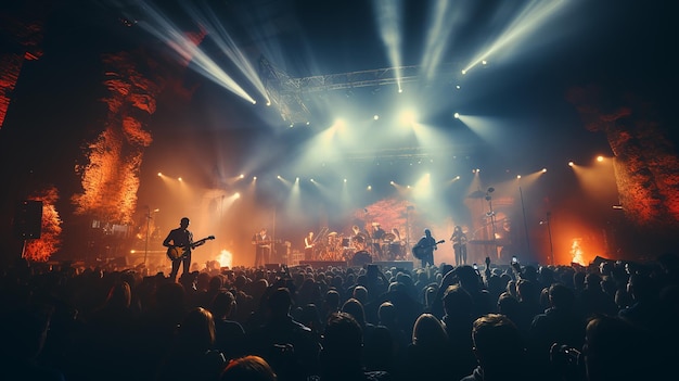 Ambiance de concert rock, fumée froide et lumières vives