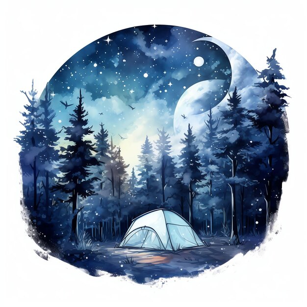 L'ambiance de la forêt éclairée par la lune avec le ciel avec les étoiles l'observation des étoiles tente de nuit Fantasy Sky l'observance des étoiles de nuit