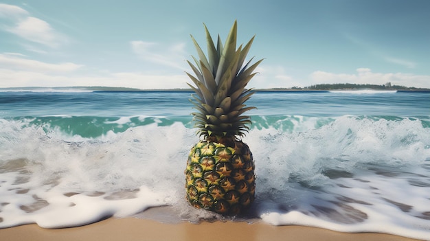 Ambiance tropicale ananas sur la plage Generative AI