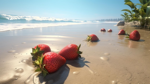 Ambiance tropicale fraise sur la plage Generative AI