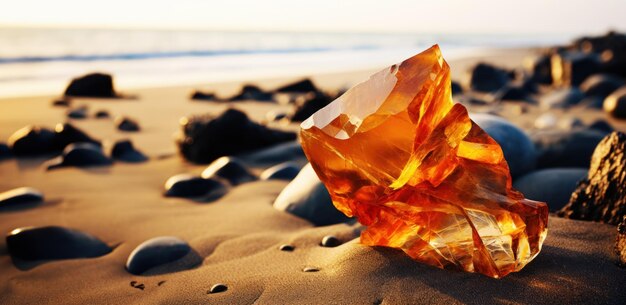 Photo l'ambre sur le sable sur la plage au soleil