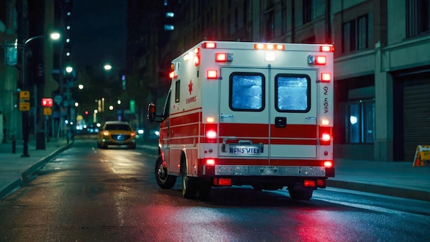 Photo ambulance dans la rue la nuit ambulance en mouvement