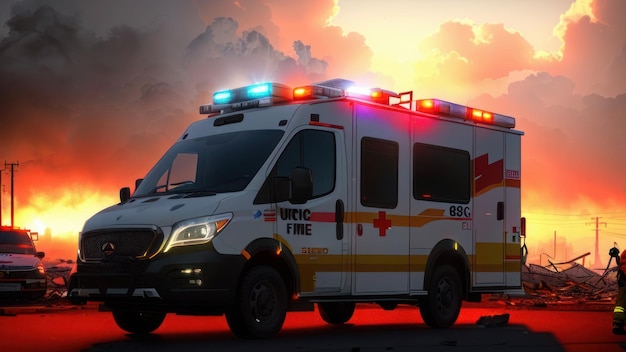 Une ambulance avec le mot feu sur le devant