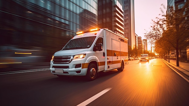 une ambulance d'urgence médicale conduisant pendant les embouteillages sur la route de la ville aux heures de pointe concept Ambulance Generative Ai