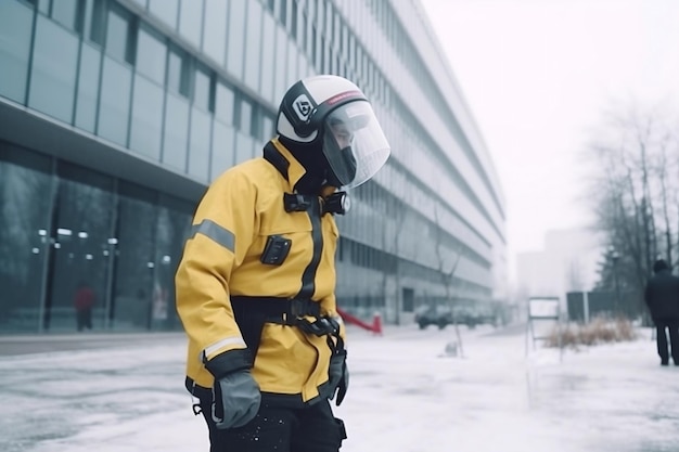 Ambulancier paramédical en combinaison de protection travaille au centre hospitalier moderne générative ai