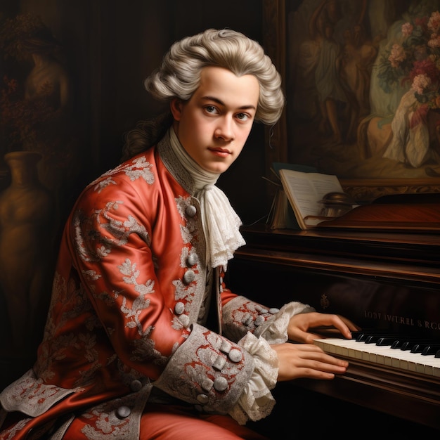 Photo une âme créative une immersion inspirante dans le monde de la musique de wolfgang amadeus mozart où chaque note est remplie de génie et de passion un grand compositeur et musicien