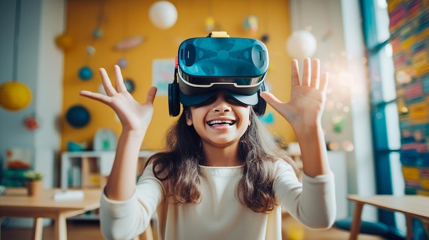 Amélioration de l'éducation Concept d'apprentissage Apprentissage des filles par AR numérique permettant une technologie éducative interactive et engageante Generative Ai