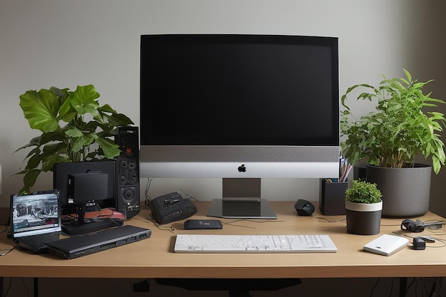 Photo aménagement de bureau avec moniteur