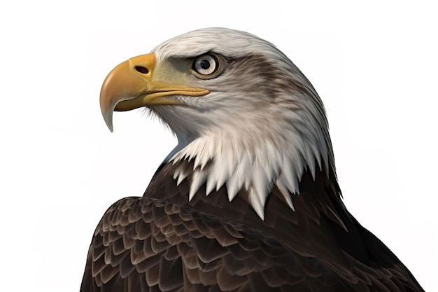 American Bald Eagle côté face portrait en studio avec un fond blanc