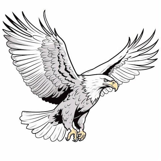 American Eagle Soaring Monochrome Full Body T-shirt professionnel vectoriel avec contour sur le dos blanc
