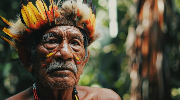 Un Amérindien avec des plumes sur la tête