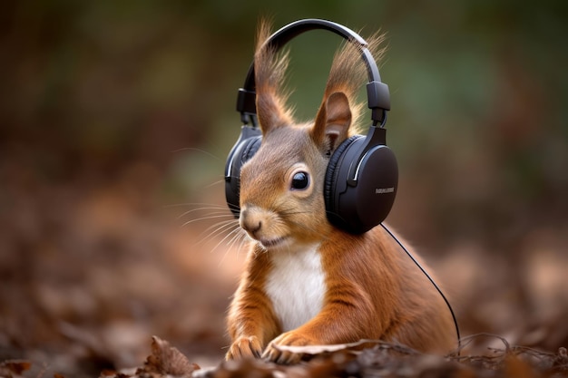 L'ami noisette d'Harmony, un écureuil dans des écouteurs, découvre la joie des airs mélodiques