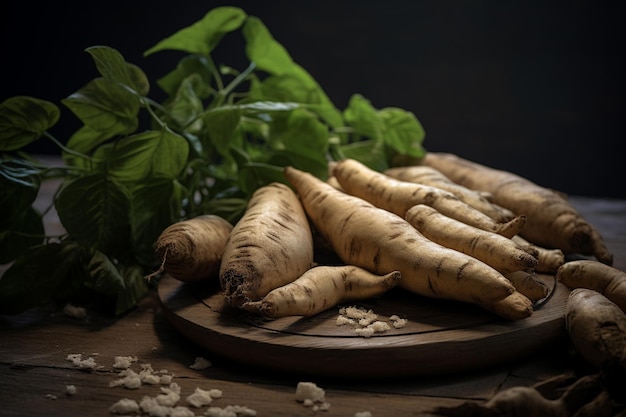 Amidons de manioc alimentaire brésilien authentique sur une table rustique