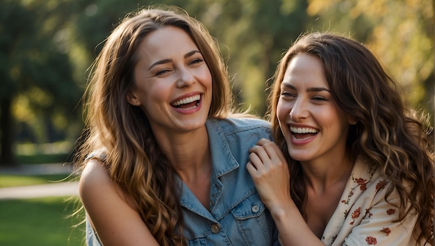 Des amies passent une journée amusante ensemble dans un parc.