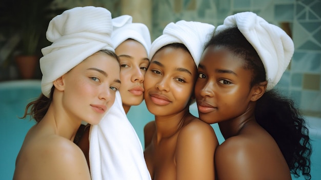 Photo des amies se détendent dans un spa.