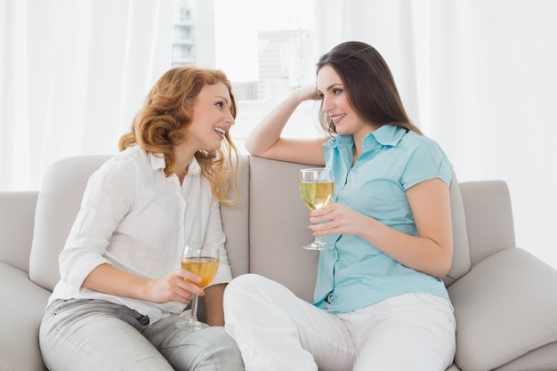 Amies avec des verres à vin à la maison