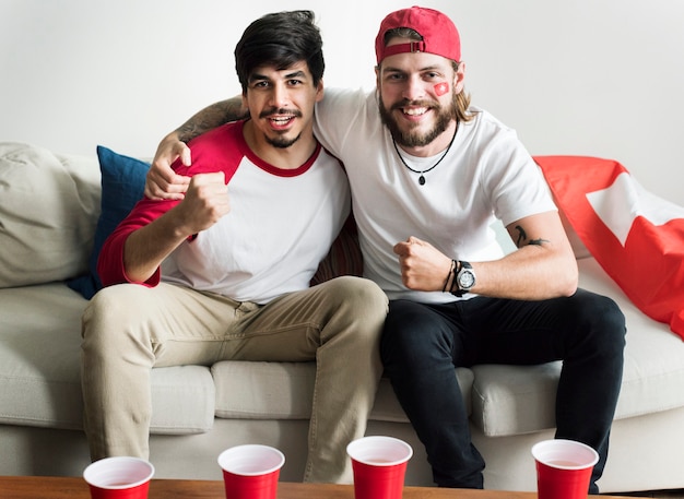 Amis, acclamations, coupe du monde, à, drapeau peint