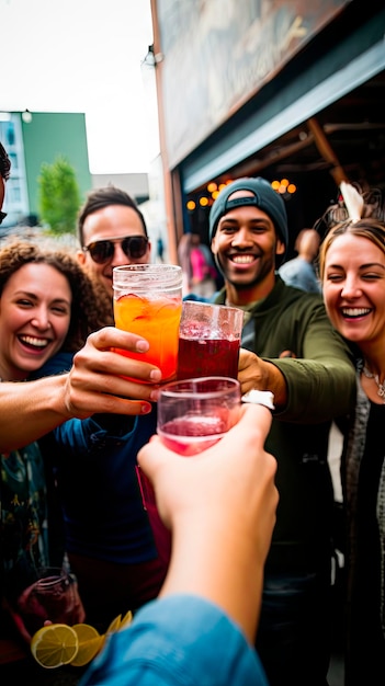 Des amis boivent des boissons colorées