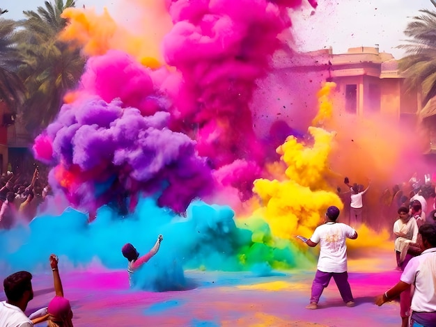 Des amis célèbrent le festival Holi en Inde