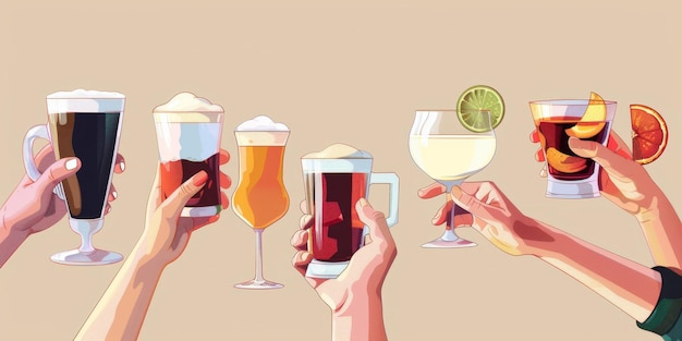 les amis claquent des verres avec des cocktails alcoolisés IA générative