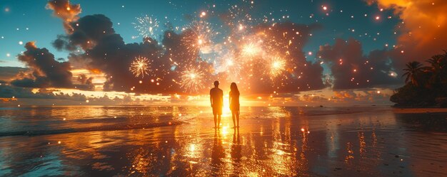 Des amis déclenchent des feux d'artifice sur une plage à Wallpaper